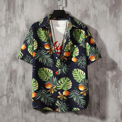 Νέο ανδρικό λινό κοντομάνικο πουκάμισο Ανδρικό πουκάμισο φλοράλ κοντομάνικο casual πουκάμισο Ανδρικό πουκάμισο σε λεπτή γραμμή με κομψό στάμπα τριαντάφυλλου