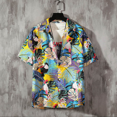 Νέο ανδρικό λινό κοντομάνικο πουκάμισο Ανδρικό πουκάμισο φλοράλ κοντομάνικο casual πουκάμισο Ανδρικό πουκάμισο σε λεπτή γραμμή με κομψό στάμπα τριαντάφυλλου