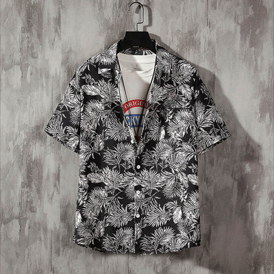 Νέο ανδρικό λινό κοντομάνικο πουκάμισο Ανδρικό πουκάμισο φλοράλ κοντομάνικο casual πουκάμισο Ανδρικό πουκάμισο σε λεπτή γραμμή με κομψό στάμπα τριαντάφυλλου