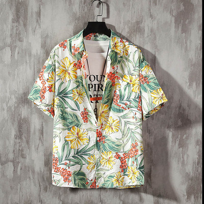 Νέο ανδρικό λινό κοντομάνικο πουκάμισο Ανδρικό πουκάμισο φλοράλ κοντομάνικο casual πουκάμισο Ανδρικό πουκάμισο σε λεπτή γραμμή με κομψό στάμπα τριαντάφυλλου