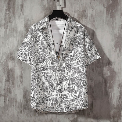 Νέο ανδρικό λινό κοντομάνικο πουκάμισο Ανδρικό πουκάμισο φλοράλ κοντομάνικο casual πουκάμισο Ανδρικό πουκάμισο σε λεπτή γραμμή με κομψό στάμπα τριαντάφυλλου