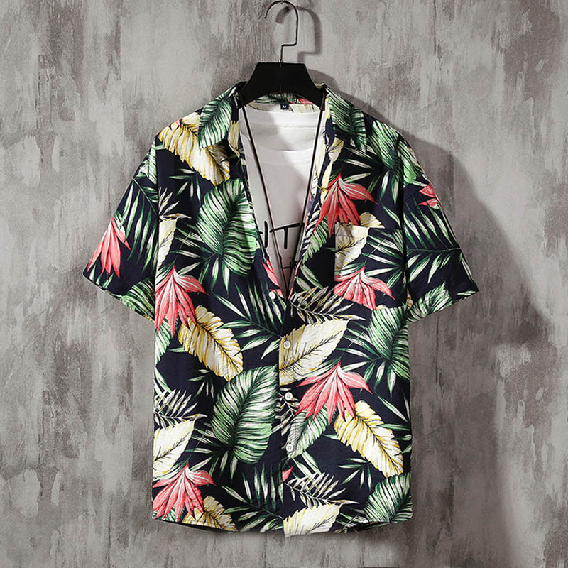 Νέο ανδρικό λινό κοντομάνικο πουκάμισο Ανδρικό πουκάμισο φλοράλ κοντομάνικο casual πουκάμισο Ανδρικό πουκάμισο σε λεπτή γραμμή με κομψό στάμπα τριαντάφυλλου