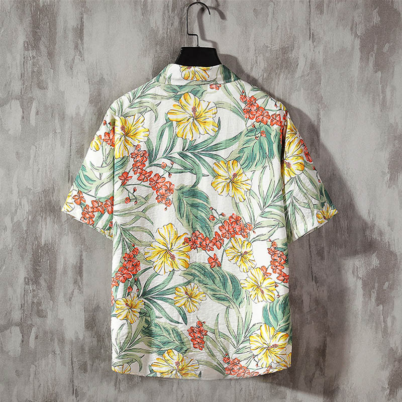Νέο ανδρικό λινό κοντομάνικο πουκάμισο Ανδρικό πουκάμισο φλοράλ κοντομάνικο casual πουκάμισο Ανδρικό πουκάμισο σε λεπτή γραμμή με κομψό στάμπα τριαντάφυλλου