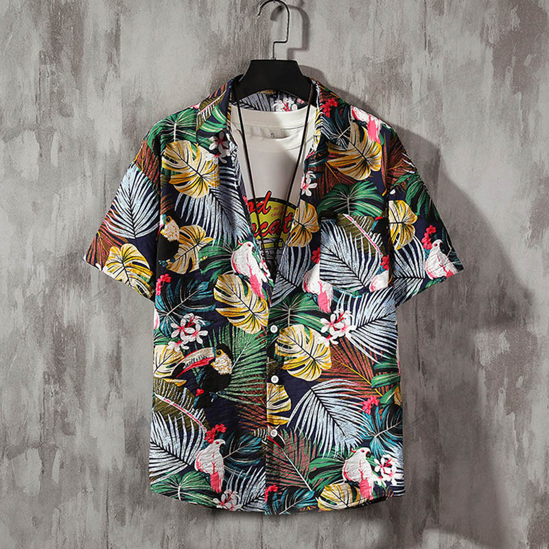 Νέο ανδρικό λινό κοντομάνικο πουκάμισο Ανδρικό πουκάμισο φλοράλ κοντομάνικο casual πουκάμισο Ανδρικό πουκάμισο σε λεπτή γραμμή με κομψό στάμπα τριαντάφυλλου