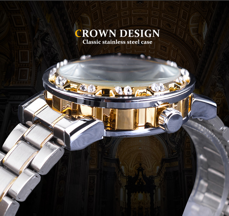 Ceas de mână cu schelet mecanic pentru bărbați, marca de top, de lux, pentru bărbați, cu mișcare de viteze luminoase, cu diamante, cu design regal