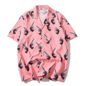 2023 m. nauji vyriški Havajų atostogų marškinėliai su spaudiniais, trumpomis rankovėmis rožiniai marškiniai, madingi Harajuku hiphopo vasaros marškiniai