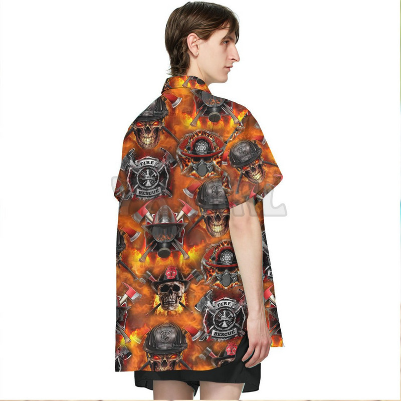 Firefighter Skull 3D kõikjal trükitud Hawaii särk Meeste naiste Harajuku vabaaja särk Unisex