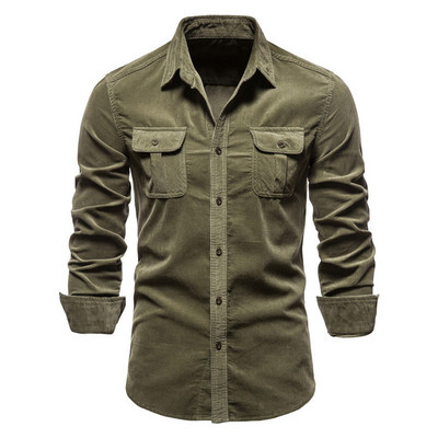 Meeste puuvillane Basic Jaapani pikkade varrukatega velvetist meeste ärisärgid Slim Fit vabaaja särgid Uus ühevärviline paks mantel meestele