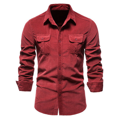Meeste puuvillane Basic Jaapani pikkade varrukatega velvetist meeste ärisärgid Slim Fit vabaaja särgid Uus ühevärviline paks mantel meestele