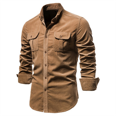 Meeste puuvillane Basic Jaapani pikkade varrukatega velvetist meeste ärisärgid Slim Fit vabaaja särgid Uus ühevärviline paks mantel meestele