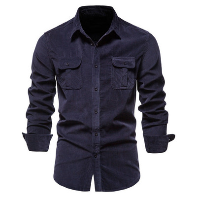 Meeste puuvillane Basic Jaapani pikkade varrukatega velvetist meeste ärisärgid Slim Fit vabaaja särgid Uus ühevärviline paks mantel meestele