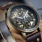 Új barna szíjas Retro Steampunk férfi mechanikus óra Locomotive Gear Literal automata férfi karórák Relogio Masculino