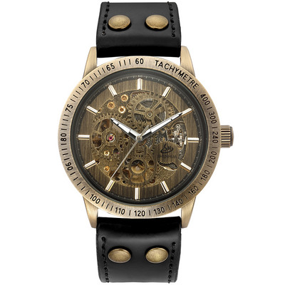Új barna szíjas Retro Steampunk férfi mechanikus óra Locomotive Gear Literal automata férfi karórák Relogio Masculino