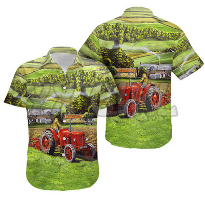 Vasaras krekli Vintage Tractor Havaju krekls 3D Visur Apdrukāts Havaju krekls Vīriešu Sieviešu Harajuku Ikdienas krekls Unisex