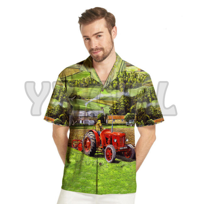 Vasaras krekli Vintage Tractor Havaju krekls 3D Visur Apdrukāts Havaju krekls Vīriešu Sieviešu Harajuku Ikdienas krekls Unisex
