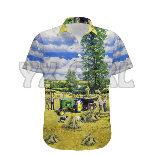 Vasaras krekli Vintage Tractor Havaju krekls 3D Visur Apdrukāts Havaju krekls Vīriešu Sieviešu Harajuku Ikdienas krekls Unisex