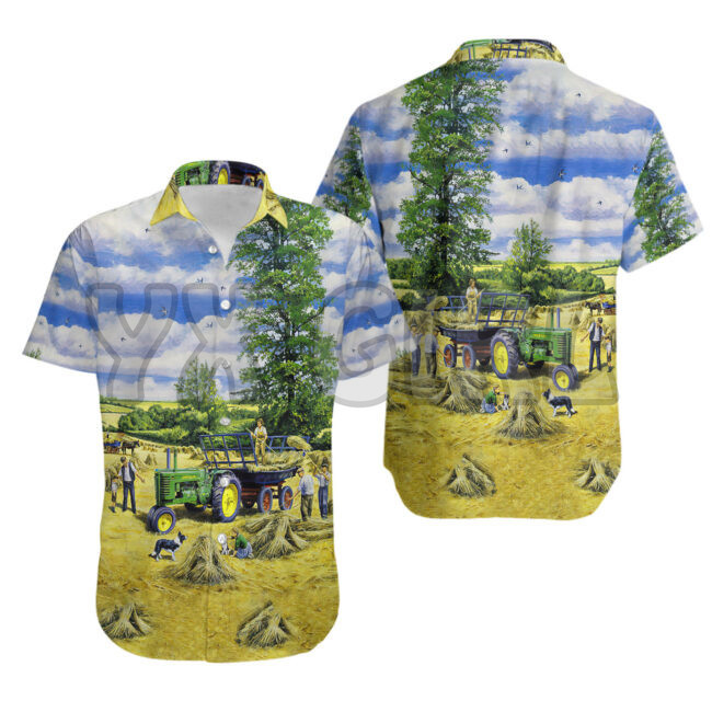 Vasaras krekli Vintage Tractor Havaju krekls 3D Visur Apdrukāts Havaju krekls Vīriešu Sieviešu Harajuku Ikdienas krekls Unisex