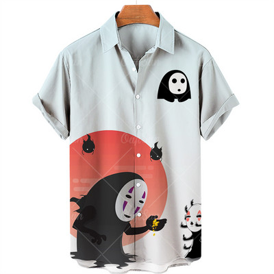 2022. gada Havaju krekli Vīriešu sieviešu 3D animācijas apdruka ar īsām piedurknēm ar vienu pogu brīvi, 5xl unisex krekli