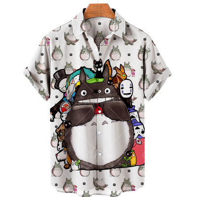 2022. gada Havaju krekli Vīriešu sieviešu 3D animācijas apdruka ar īsām piedurknēm ar vienu pogu brīvi, 5xl unisex krekli