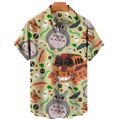 2022. gada Havaju krekli Vīriešu sieviešu 3D animācijas apdruka ar īsām piedurknēm ar vienu pogu brīvi, 5xl unisex krekli