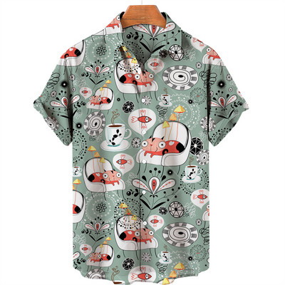 2022. gada Havaju krekli Vīriešu sieviešu 3D animācijas apdruka ar īsām piedurknēm ar vienu pogu brīvi, 5xl unisex krekli