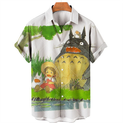 2022. gada Havaju krekli Vīriešu sieviešu 3D animācijas apdruka ar īsām piedurknēm ar vienu pogu brīvi, 5xl unisex krekli