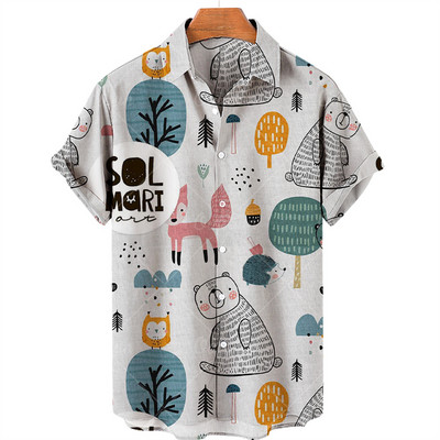 2022. gada Havaju krekli Vīriešu sieviešu 3D animācijas apdruka ar īsām piedurknēm ar vienu pogu brīvi, 5xl unisex krekli