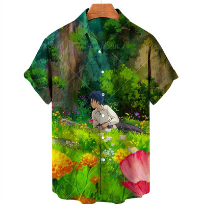 2022. gada Havaju krekli Vīriešu sieviešu 3D animācijas apdruka ar īsām piedurknēm ar vienu pogu brīvi, 5xl unisex krekli