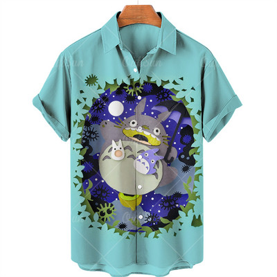 2022. gada Havaju krekli Vīriešu sieviešu 3D animācijas apdruka ar īsām piedurknēm ar vienu pogu brīvi, 5xl unisex krekli