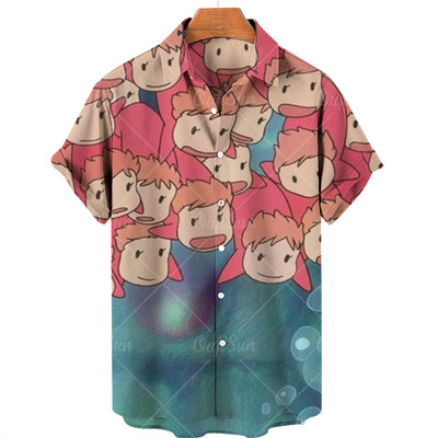 2022. gada Havaju krekli Vīriešu sieviešu 3D animācijas apdruka ar īsām piedurknēm ar vienu pogu brīvi, 5xl unisex krekli