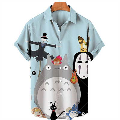 2022. gada Havaju krekli Vīriešu sieviešu 3D animācijas apdruka ar īsām piedurknēm ar vienu pogu brīvi, 5xl unisex krekli