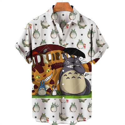 2022. gada Havaju krekli Vīriešu sieviešu 3D animācijas apdruka ar īsām piedurknēm ar vienu pogu brīvi, 5xl unisex krekli