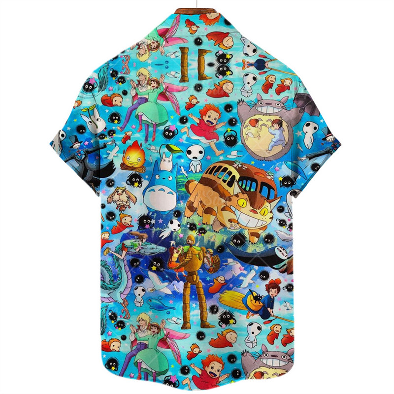 2022. gada Havaju krekli Vīriešu sieviešu 3D animācijas apdruka ar īsām piedurknēm ar vienu pogu brīvi, 5xl unisex krekli