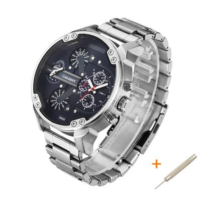 Cool crni muški sat od nehrđajućeg čelika Vrhunski luksuzni brend Cagarny 6820 Muški kvarcni satovi s dva zaslona Mlitary Relogio Masculino