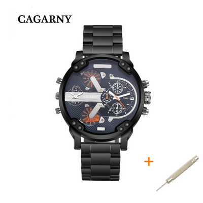 Cool crni muški sat od nehrđajućeg čelika Vrhunski luksuzni brend Cagarny 6820 Muški kvarcni satovi s dva zaslona Mlitary Relogio Masculino