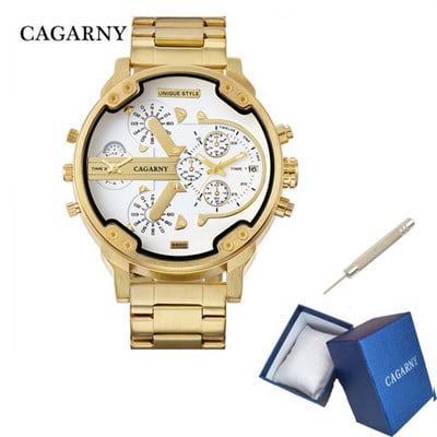 Cool crni muški sat od nehrđajućeg čelika Vrhunski luksuzni brend Cagarny 6820 Muški kvarcni satovi s dva zaslona Mlitary Relogio Masculino