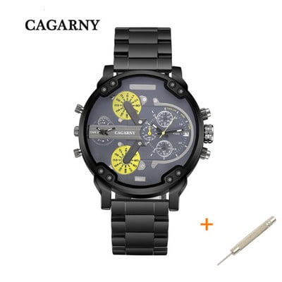 Cool crni muški sat od nehrđajućeg čelika Vrhunski luksuzni brend Cagarny 6820 Muški kvarcni satovi s dva zaslona Mlitary Relogio Masculino