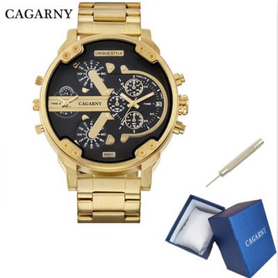 Cool crni muški sat od nehrđajućeg čelika Vrhunski luksuzni brend Cagarny 6820 Muški kvarcni satovi s dva zaslona Mlitary Relogio Masculino
