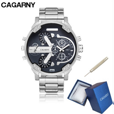 Cool crni muški sat od nehrđajućeg čelika Vrhunski luksuzni brend Cagarny 6820 Muški kvarcni satovi s dva zaslona Mlitary Relogio Masculino