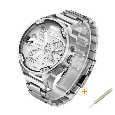 Cool crni muški sat od nehrđajućeg čelika Vrhunski luksuzni brend Cagarny 6820 Muški kvarcni satovi s dva zaslona Mlitary Relogio Masculino