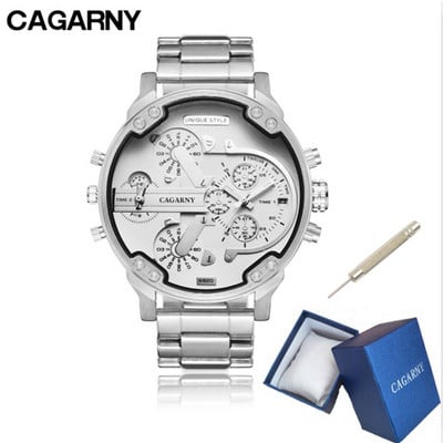 Cool crni muški sat od nehrđajućeg čelika Vrhunski luksuzni brend Cagarny 6820 Muški kvarcni satovi s dva zaslona Mlitary Relogio Masculino