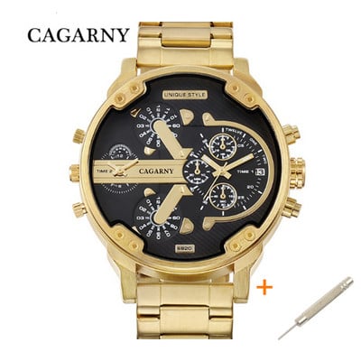 Cool crni muški sat od nehrđajućeg čelika Vrhunski luksuzni brend Cagarny 6820 Muški kvarcni satovi s dva zaslona Mlitary Relogio Masculino