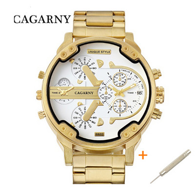 Cool crni muški sat od nehrđajućeg čelika Vrhunski luksuzni brend Cagarny 6820 Muški kvarcni satovi s dva zaslona Mlitary Relogio Masculino