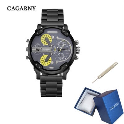 Cool crni muški sat od nehrđajućeg čelika Vrhunski luksuzni brend Cagarny 6820 Muški kvarcni satovi s dva zaslona Mlitary Relogio Masculino