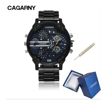 Cool crni muški sat od nehrđajućeg čelika Vrhunski luksuzni brend Cagarny 6820 Muški kvarcni satovi s dva zaslona Mlitary Relogio Masculino