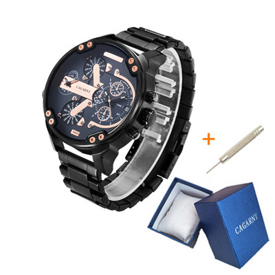 Cool crni muški sat od nehrđajućeg čelika Vrhunski luksuzni brend Cagarny 6820 Muški kvarcni satovi s dva zaslona Mlitary Relogio Masculino
