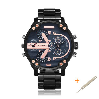 Cool crni muški sat od nehrđajućeg čelika Vrhunski luksuzni brend Cagarny 6820 Muški kvarcni satovi s dva zaslona Mlitary Relogio Masculino