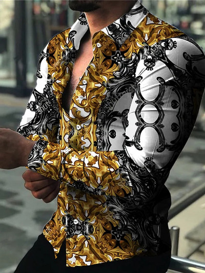 Modes vintage krekli vīriešiem Lielizmēra ikdienas krekls Svītras apdruka ar garām piedurknēm pogas Topi Vīriešu apģērbi Havaju jaka Jauns