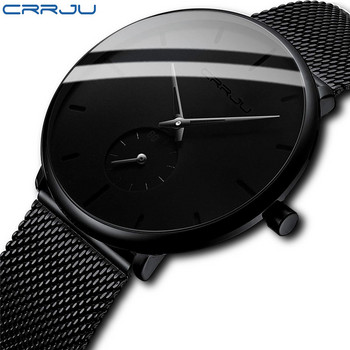 Ρολόι για άντρες CRRJU Κορυφαία επωνυμία Causal Ultra-thin Mesh Steel Wristwatch Ανδρικό Μαύρο Αθλητικό Αδιάβροχο ρολόι χαλαζία Relogio Masculino