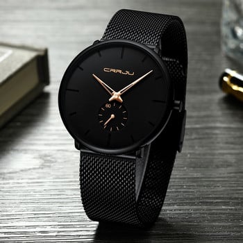 Ρολόι για άντρες CRRJU Κορυφαία επωνυμία Causal Ultra-thin Mesh Steel Wristwatch Ανδρικό Μαύρο Αθλητικό Αδιάβροχο ρολόι χαλαζία Relogio Masculino